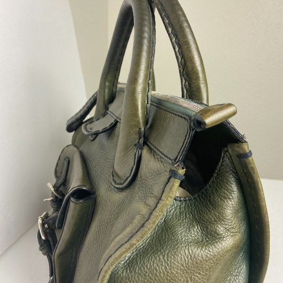 Authentic Chloe  Edith Green Leather Satchel Bag Purse Travel Bag - Picture 12 of 14